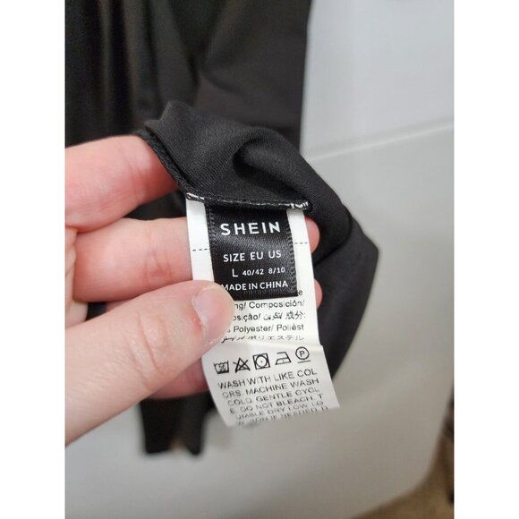 Shein Womens L Black Star Print V-Neck Long Sleeve Ruched Maxi Dress - Picture 4 of 5